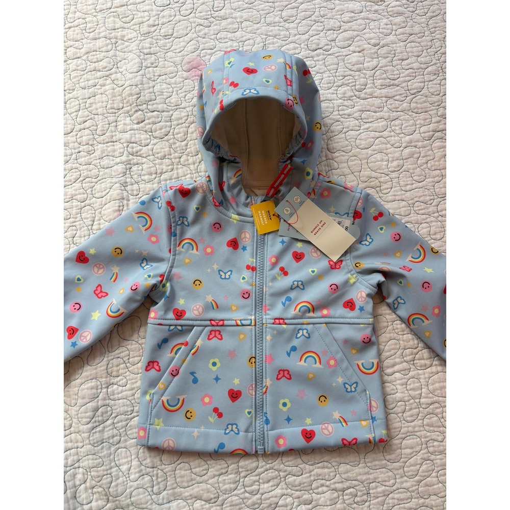 Cat & Jack Baby Girls 12M Blue Rainbow Smiley Face Fleece Lined Softshell Jacket